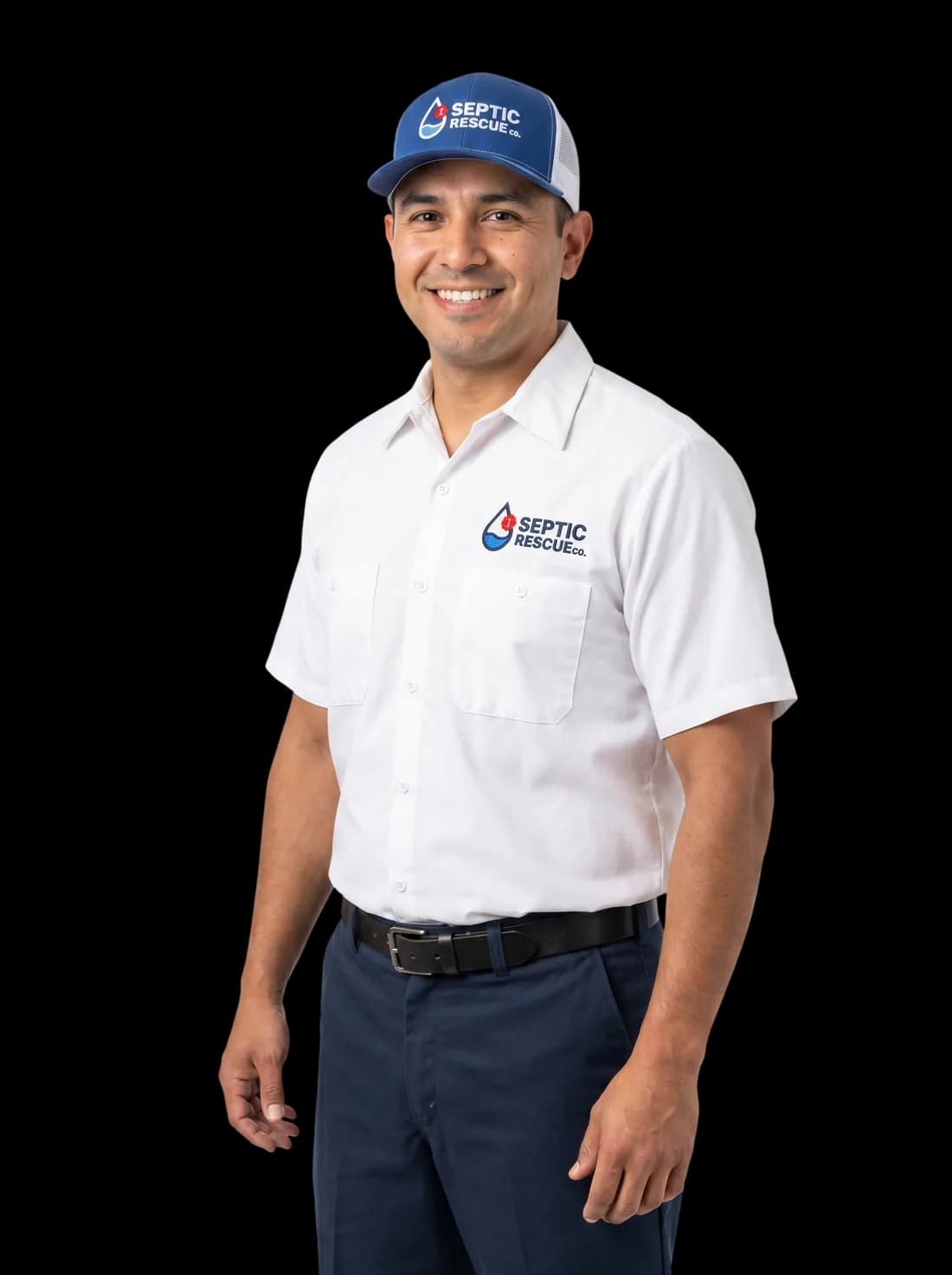 Septic Rescue technician in branded uniform